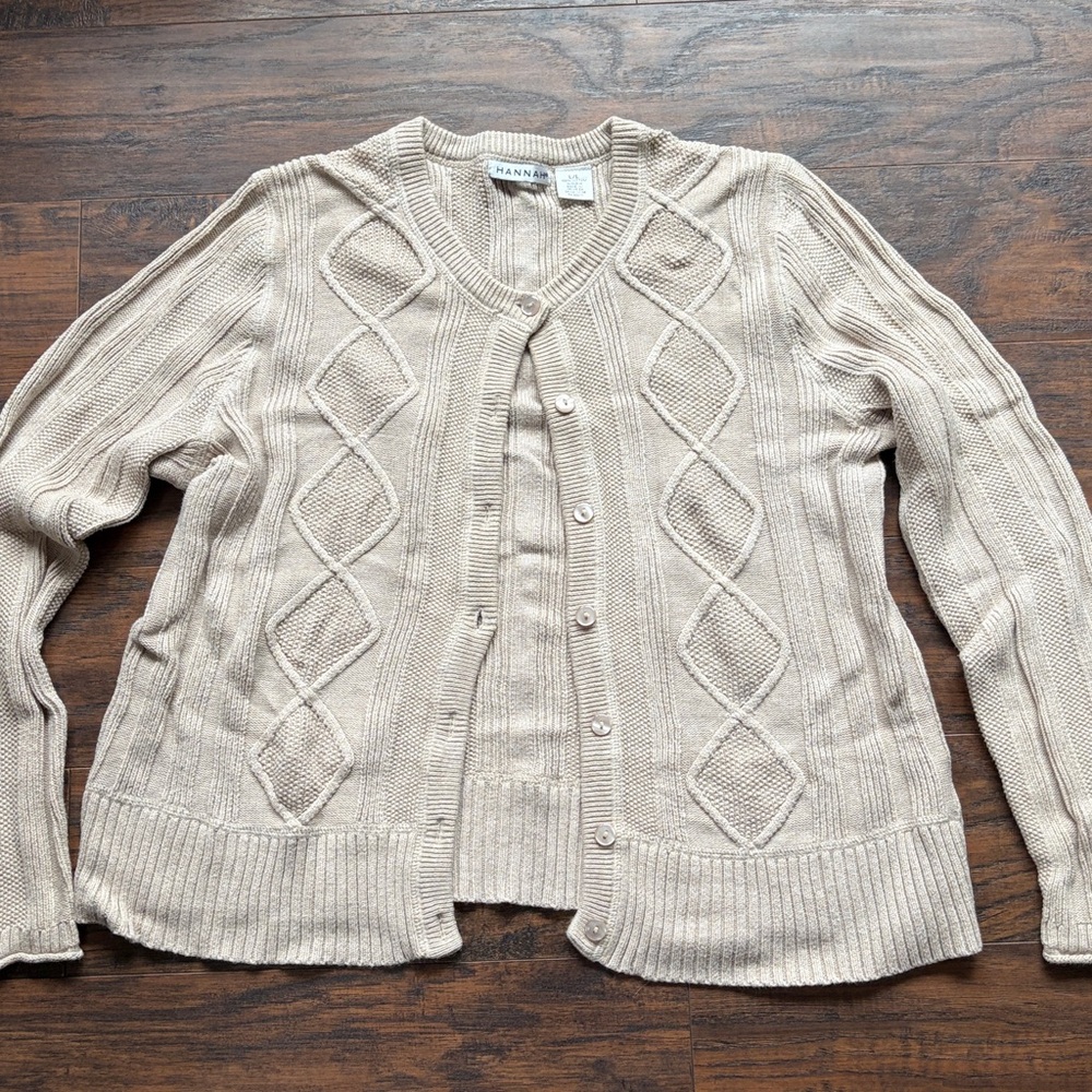 Hannah Cotton Cable Knit Button Front Cardigan Sweater